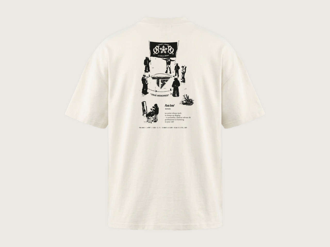 T-shirt TRUE MEMORIES vista de costas, estampa a preto